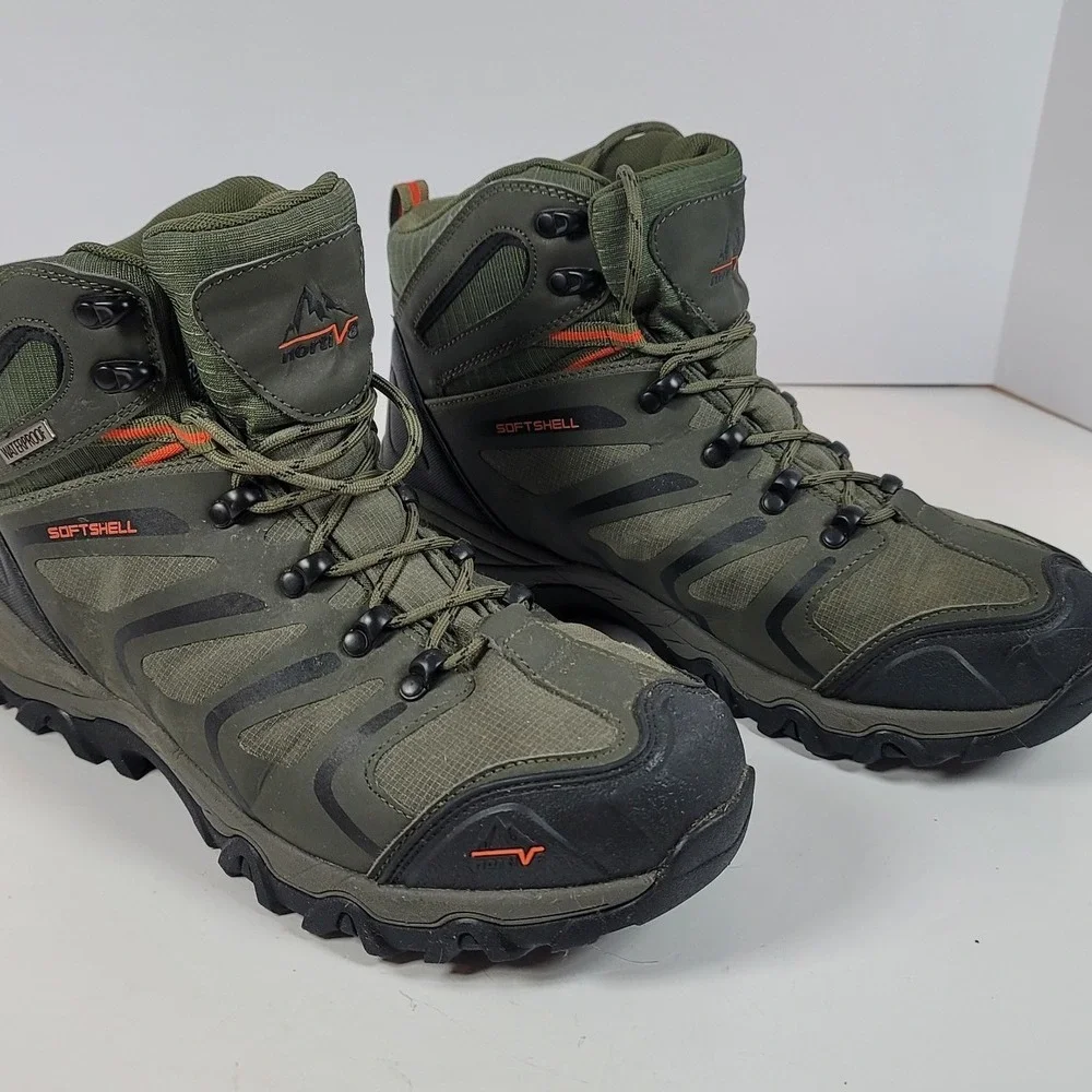 Nortiv8 Mens Armadillo Softshell Waterproof Hiking Boots Olive Green Size 10